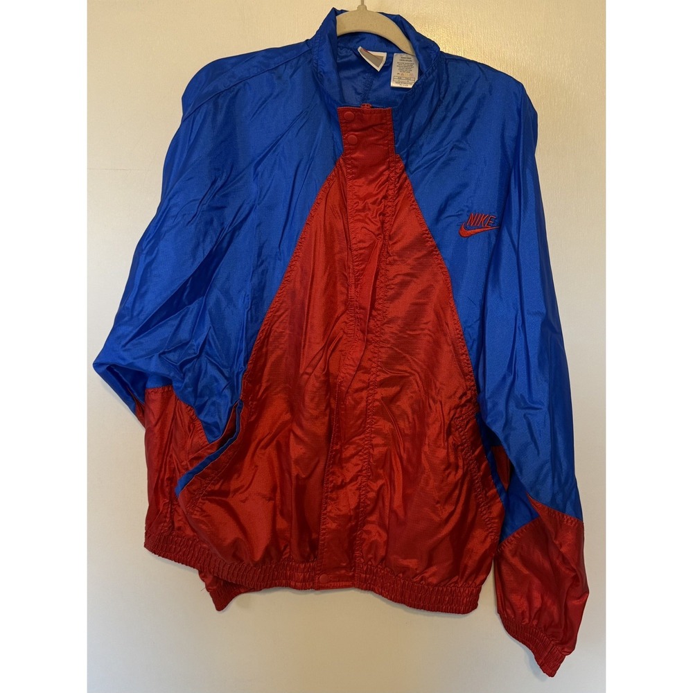 Vintage 1990s Nike Nylon Windbreaker – Red/Blue‎ Colorblock – Size Large